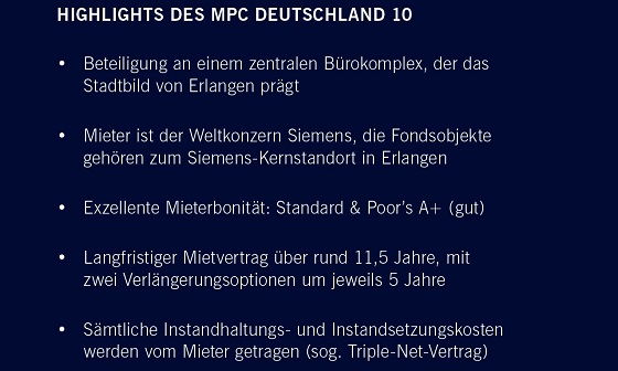Diese Highlights überzeugten Anleger in den MPC Deutschland 10 zu investieren