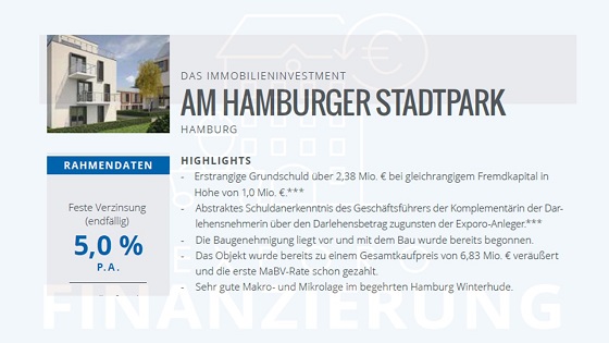 Exporo hat den AnlegerInnen beim Funding Am Hamburger Stadtpark eine hohe Sicherheit versprochen