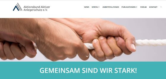 Bild: Screenshot Aktionsbund Aktiver Anlegerschutz e.V. Homepgage