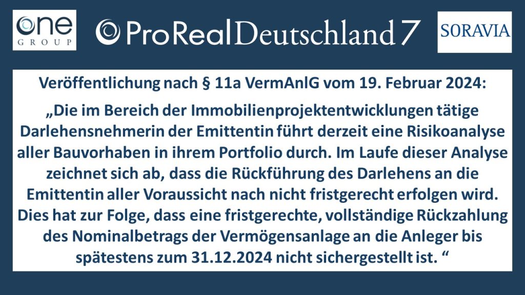 Ad-hoc-Meldung für den ProReal Deutschland 7 sorgt für weitere Unsicherheit
